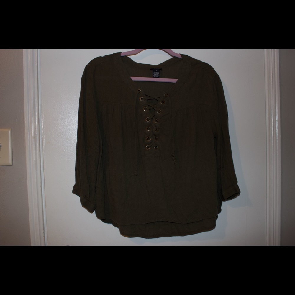 Olive green lace up shirt